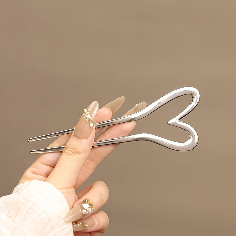 Ladies' Hairpin - Elegant Large Alloy Heart-Shaped Accessory for Daily Wear