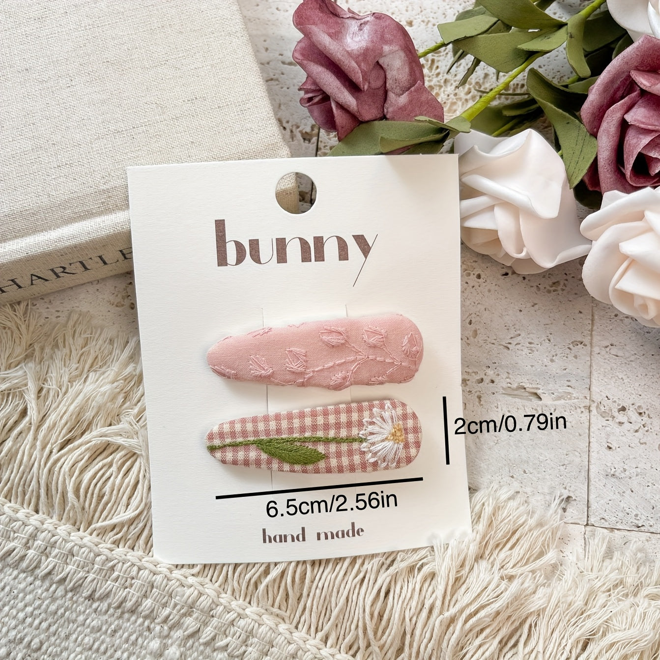 2pcs Pink Retro Embroidery Flower Hairpin Headwear For Girls