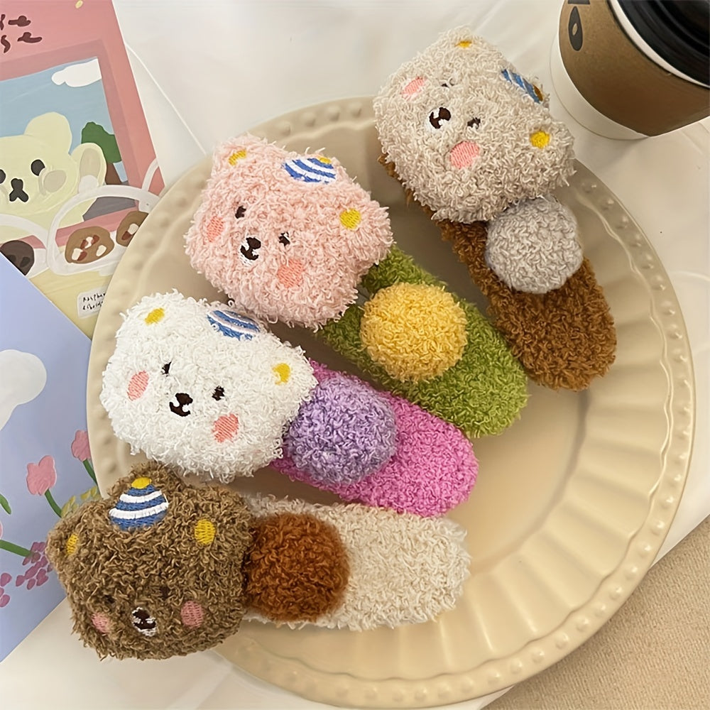 Plush Bear Hair Clips for Women and Teens - 4pcs\u002F2pcs Set