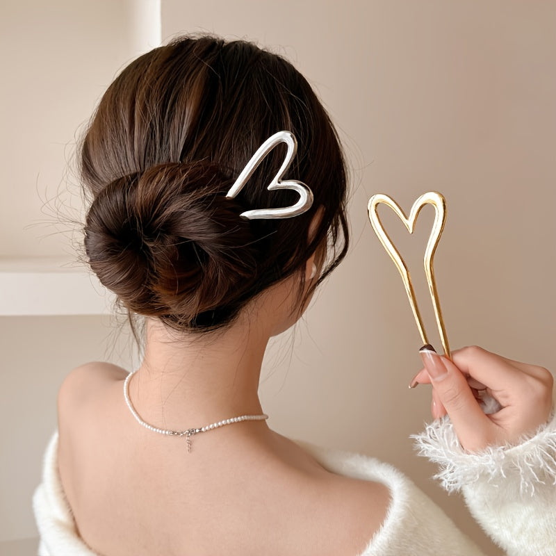 Ladies' Hairpin - Elegant Large Alloy Heart-Shaped Accessory for Daily Wear
