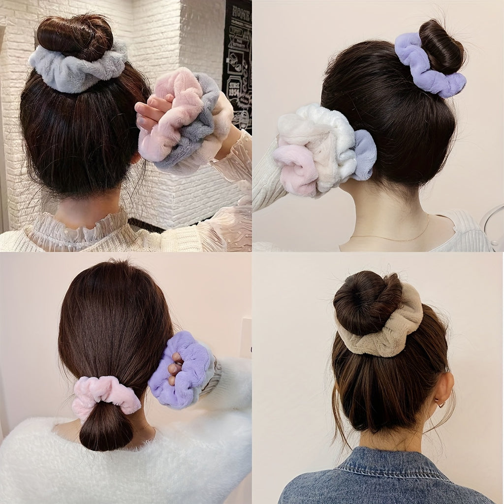 5\u002F8pcs Autumn and Winter Style Plush Large Intestine Hair Ring Simple and Versatile Hair Ring That Does Not Damage Hair