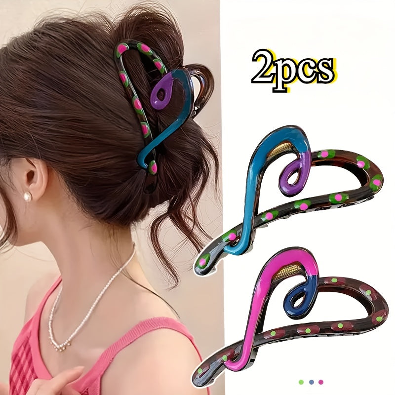 2pcs Hair Claw Clips 2pcs Elegant Heart-Shaped Hair Claw Clips