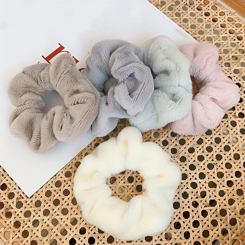 5\u002F8pcs Autumn and Winter Style Plush Large Intestine Hair Ring Simple and Versatile Hair Ring That Does Not Damage Hair