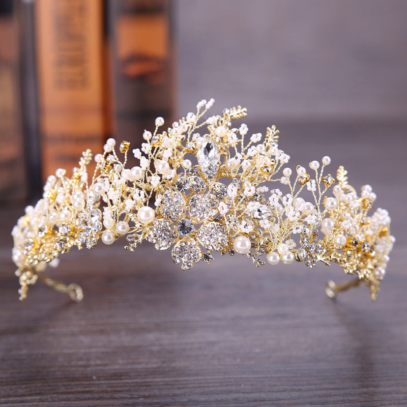 NEULRY Elegant Water Drill Crown - Hand-Knitted Floral Hair Hoop with Sparkling Embellishments