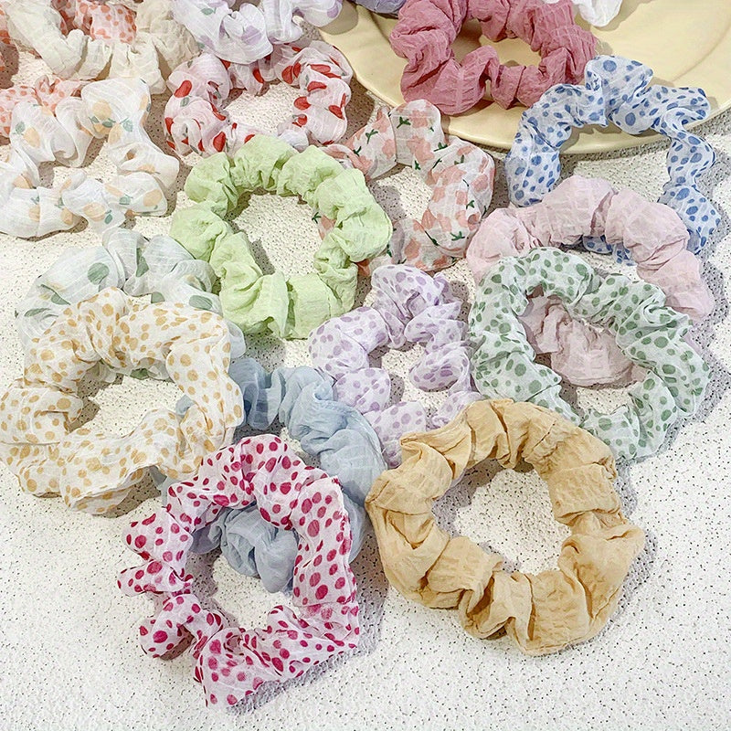 10pcs Floral Scrunchies Hair Ties - Soft Elastic Hair Bands with Assorted Pastel & Vibrant Flower Patterns