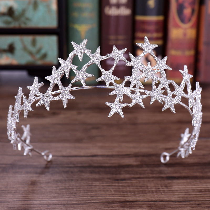 Sparkling Star Crown Headband - Elegant Bridal Wedding Hair Accessory with Intricate Star Design