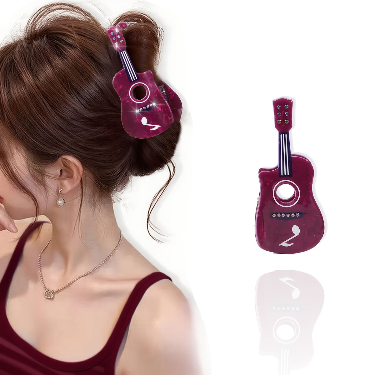 1pc AYLHFO Large Guitar-Shaped Hair Clip - Non-Slip Grip, Purple\u002FBlue\u002F