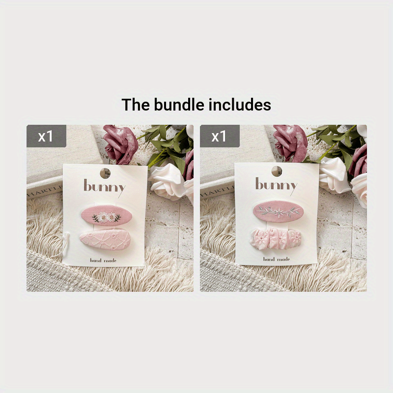 2pcs Pink Retro Embroidery Flower Hairpin Headwear For Girls