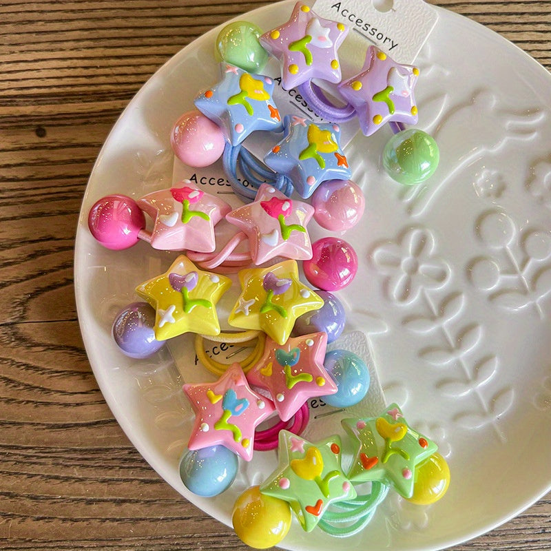 Cute Hair Tie 6pcs Y2K Sweet Cute Hair Tie | Five-pointed Star Bead