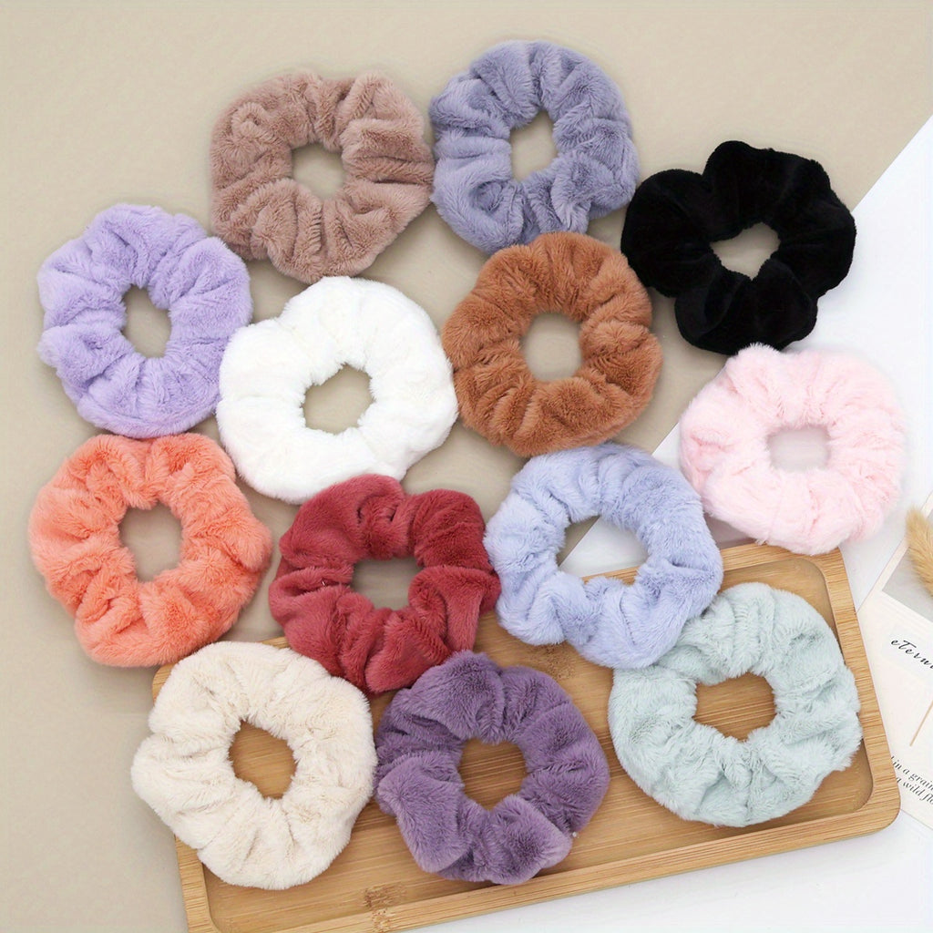 13pcs Solid Color Plush Hair Tie Fuzzy Hair Rope Soft Fall And Winter Hair Accessories For Women Girls