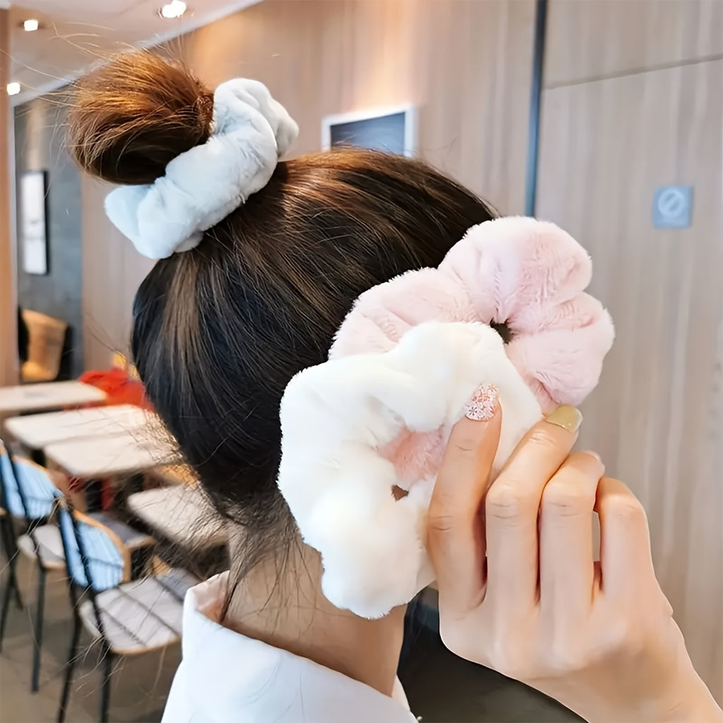 5\u002F8pcs Autumn and Winter Style Plush Large Intestine Hair Ring Simple and Versatile Hair Ring That Does Not Damage Hair
