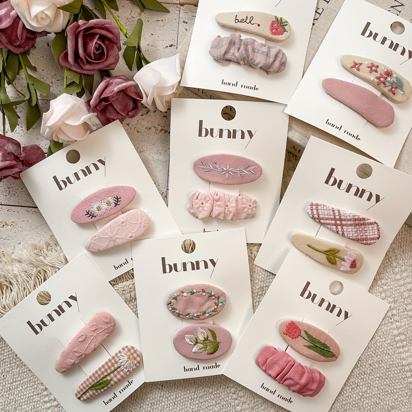 2pcs Pink Retro Embroidery Flower Hairpin Headwear For Girls