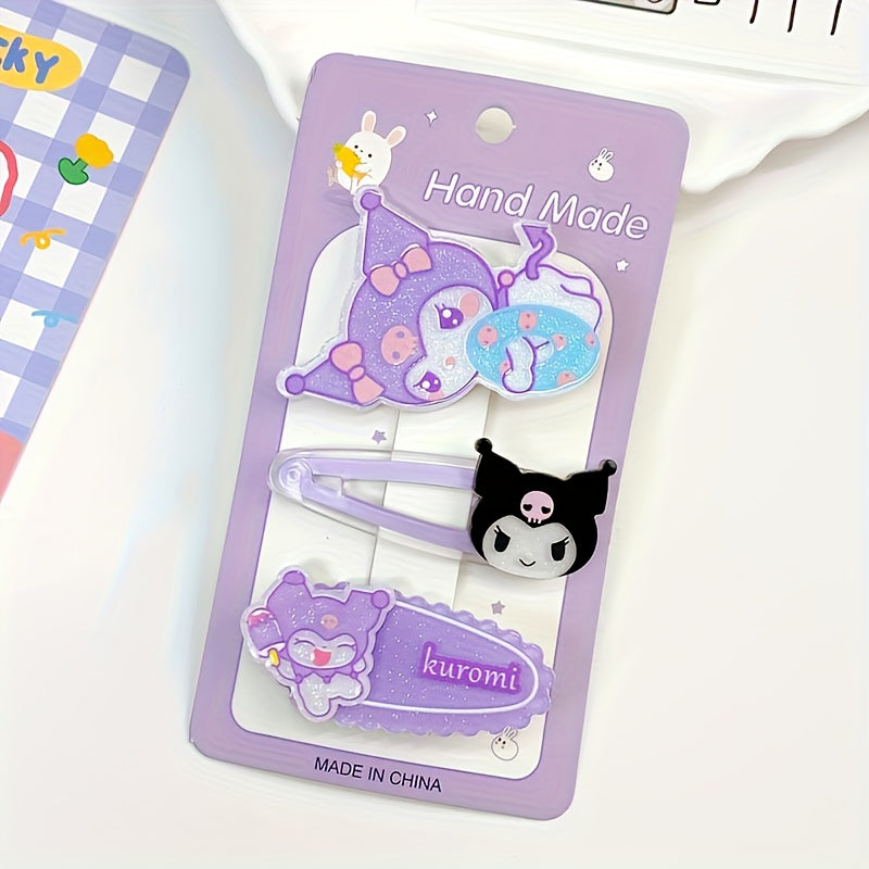 Cute Sanrio Hairpin 3pcs\u002Fset Sanrio Cute Cartoon Hairpin | Cute Hair Tidy Clip Stylish Hair Tie, Holiday Gift