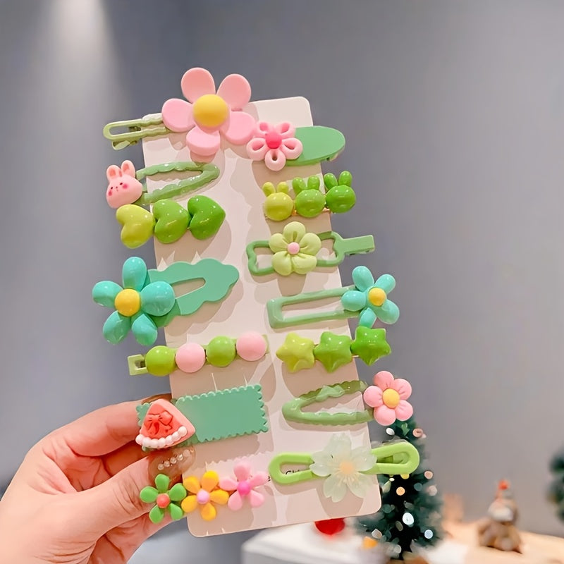 14pcs Cute Sweet Lady Hair Accessories Set, Assorted Resin Hair Clips, Non-Slip Mini Barrettes