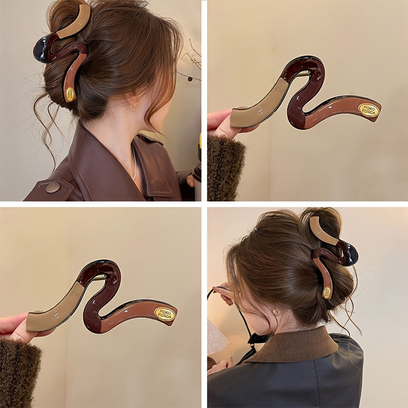 Elegant Two-Tone Shark Clip for Thick Hair - Caramel & Brown Hair Claw with Secure Hold