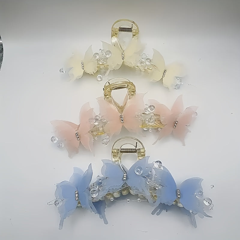 1piece of Women's large butterfly bead hair clip, available in pink\u002F white\u002F blue colors