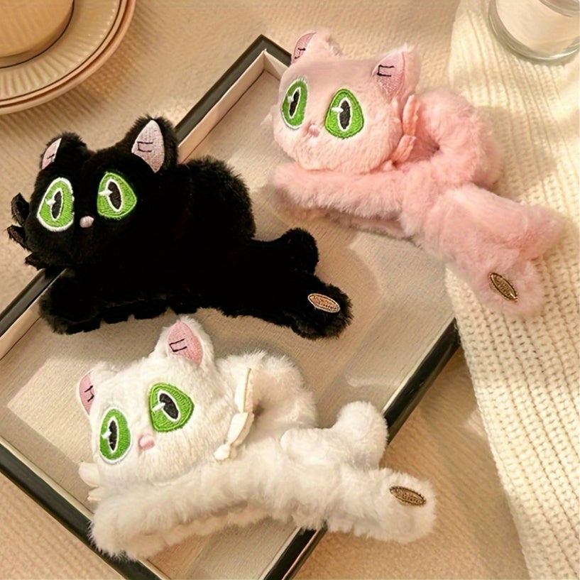 Cute 3D Cat Claw Hair Clip - Large Shark Clip with Expressive Eyes, Secure Hold for Women'S Updos