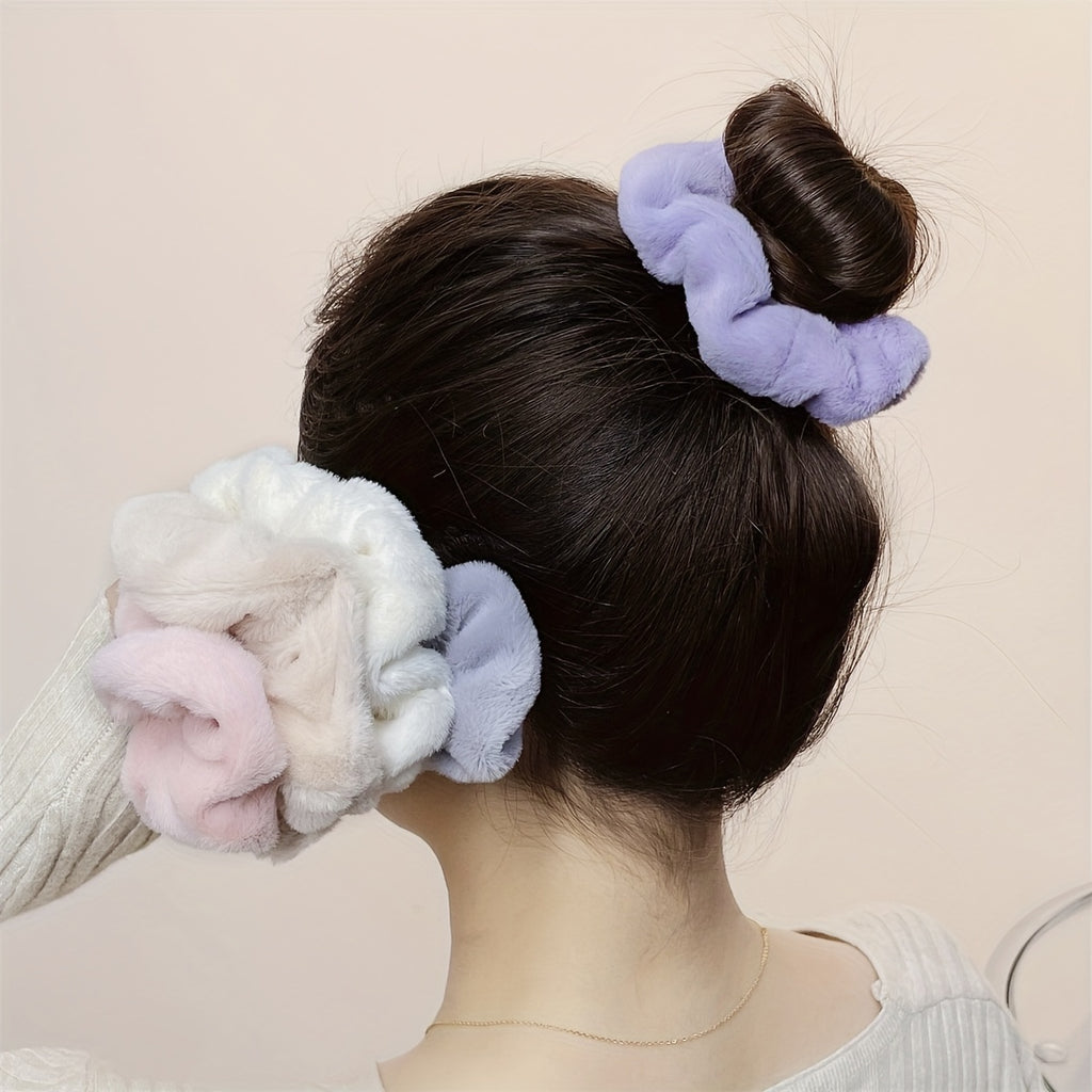5\u002F8pcs Autumn and Winter Style Plush Large Intestine Hair Ring Simple and Versatile Hair Ring That Does Not Damage Hair
