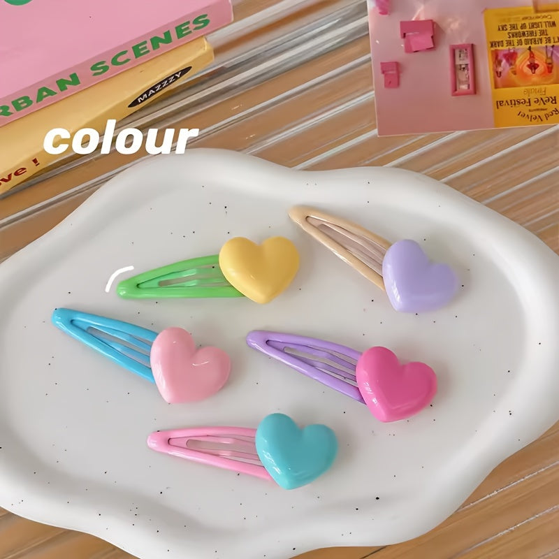 10pcs\u002F5pcs Macaron Heart Hair Clips - Candy-Colored Pastel Hairpins with Secure Hold for Bangs & Loose Strands