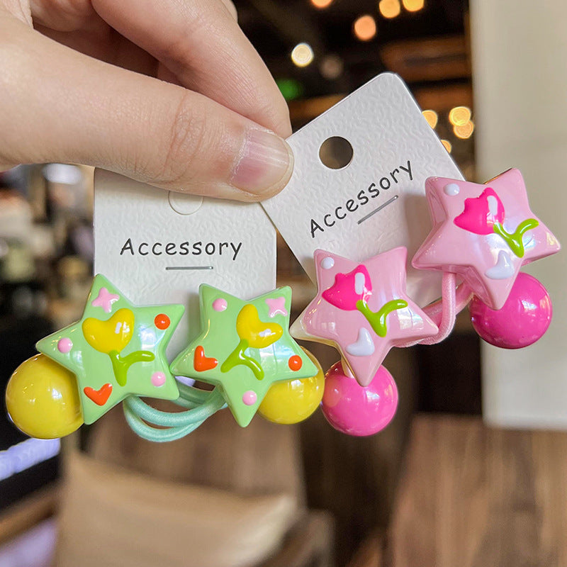 Cute Hair Tie 6pcs Y2K Sweet Cute Hair Tie | Five-pointed Star Bead
