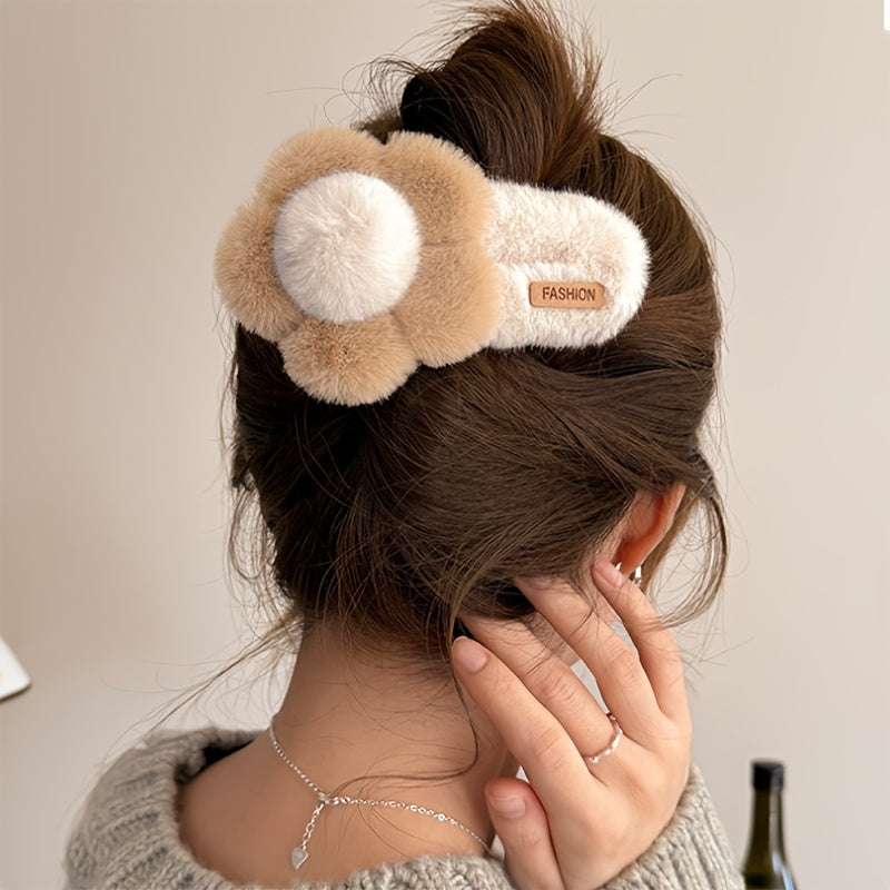 Fluffy Flower Hair Clips for Girls, Dressy Sweet Style Knit Fabric Hair Accessories