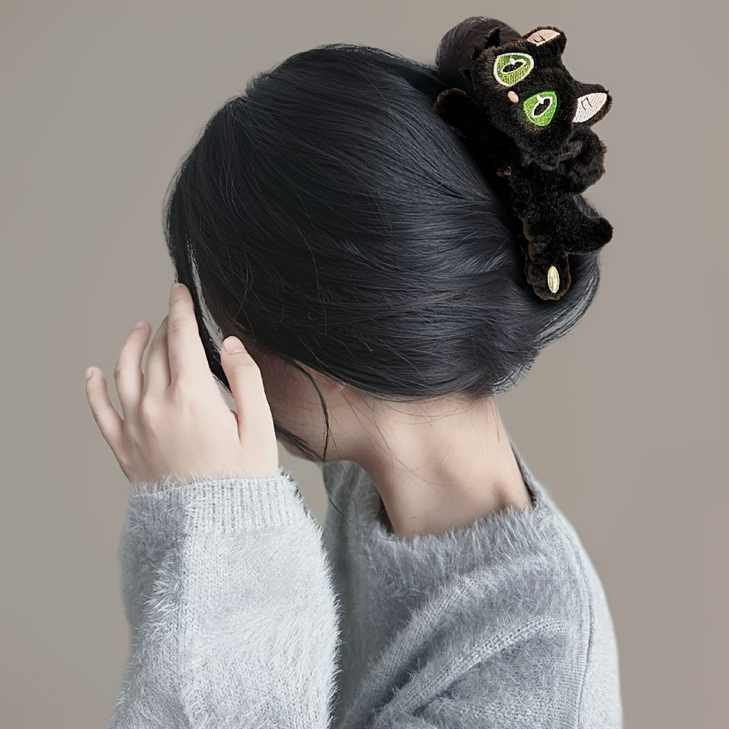 Cute 3D Cat Claw Hair Clip - Large Shark Clip with Expressive Eyes, Secure Hold for Women'S Updos