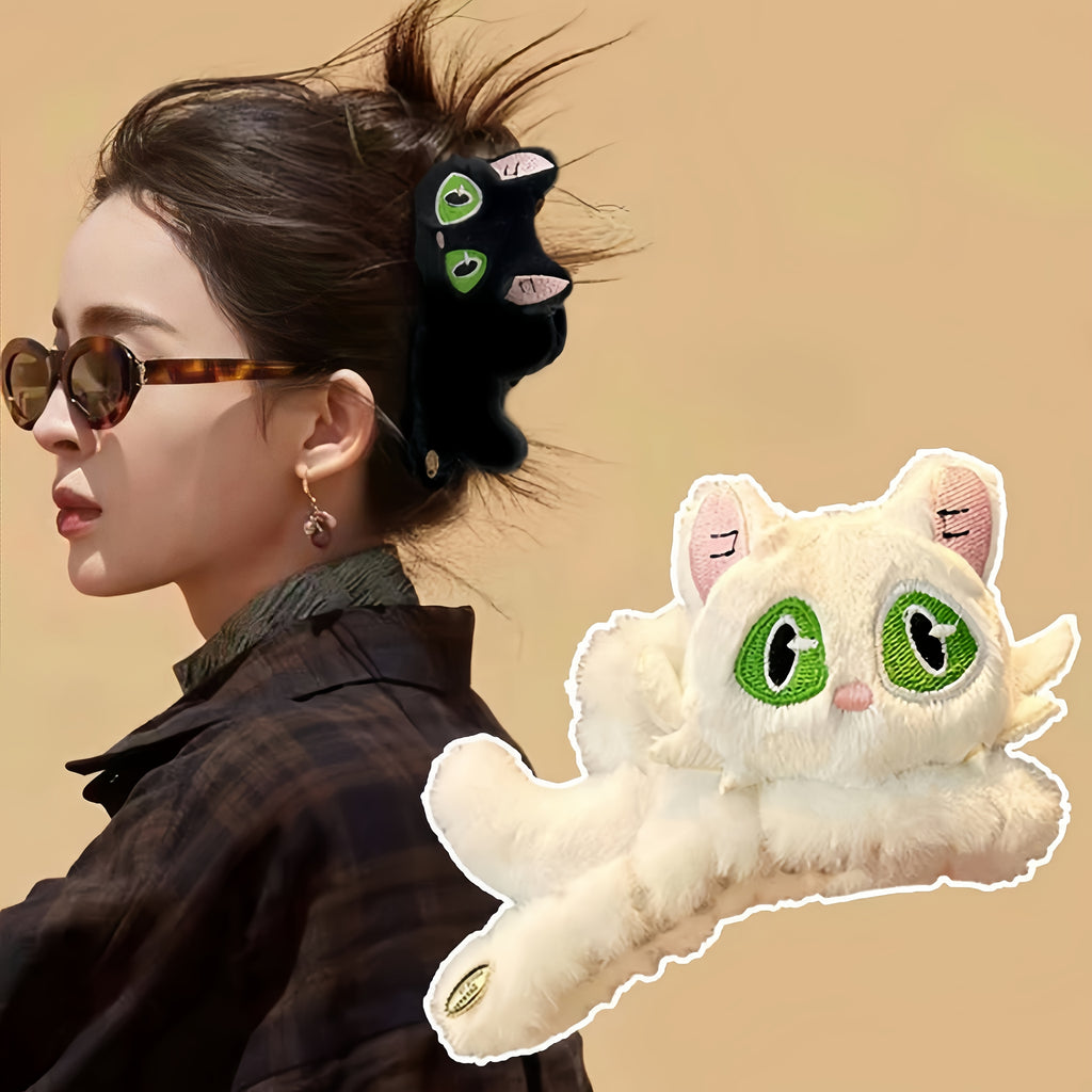 Cute 3D Cat Claw Hair Clip - Large Shark Clip with Expressive Eyes, Secure Hold for Women'S Updos