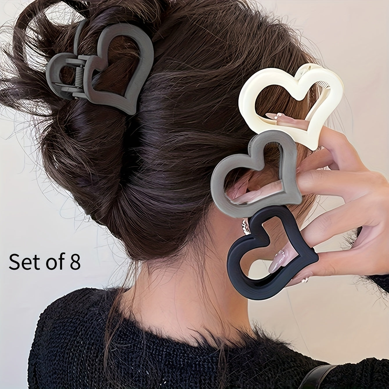 Set Of 4\u002F8\u002F12 Small Heart Hair Clip Set - Cute Minimalist Style Plastic Hair Accessory for Women