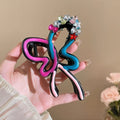 1pc Elegant Bohemian Bow Hair Clip - Large Colorful Acrylic Hairpin with Sparkling Rhinestones