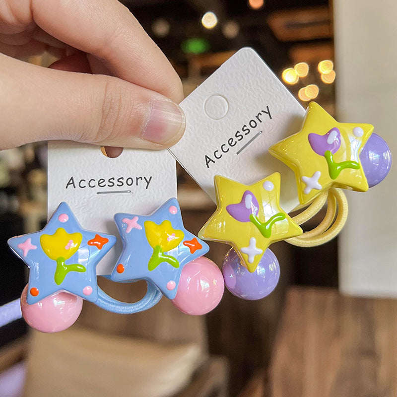 Cute Hair Tie 6pcs Y2K Sweet Cute Hair Tie | Five-pointed Star Bead