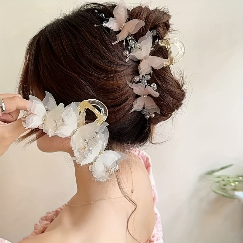 1piece of Women's large butterfly bead hair clip, available in pink\u002F white\u002F blue colors