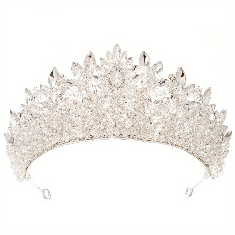 Elegant Rhinestone Bridal Crown - Sparkling Pink Wedding Headband with Floral Design
