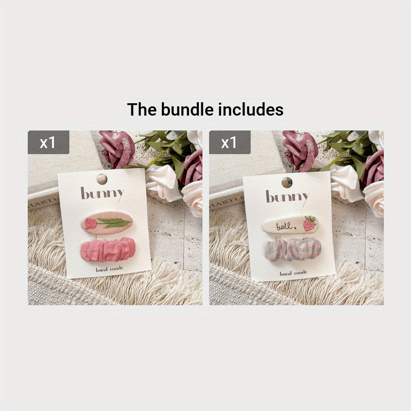 2pcs Pink Retro Embroidery Flower Hairpin Headwear For Girls