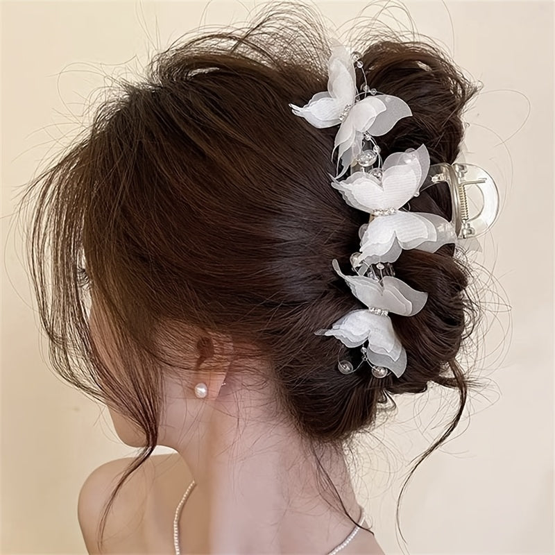 1piece of Women's large butterfly bead hair clip, available in pink\u002F white\u002F blue colors