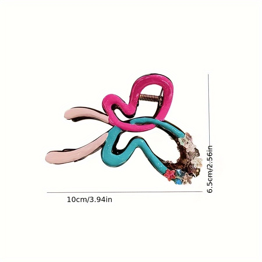 1pc Elegant Bohemian Bow Hair Clip - Large Colorful Acrylic Hairpin with Sparkling Rhinestones