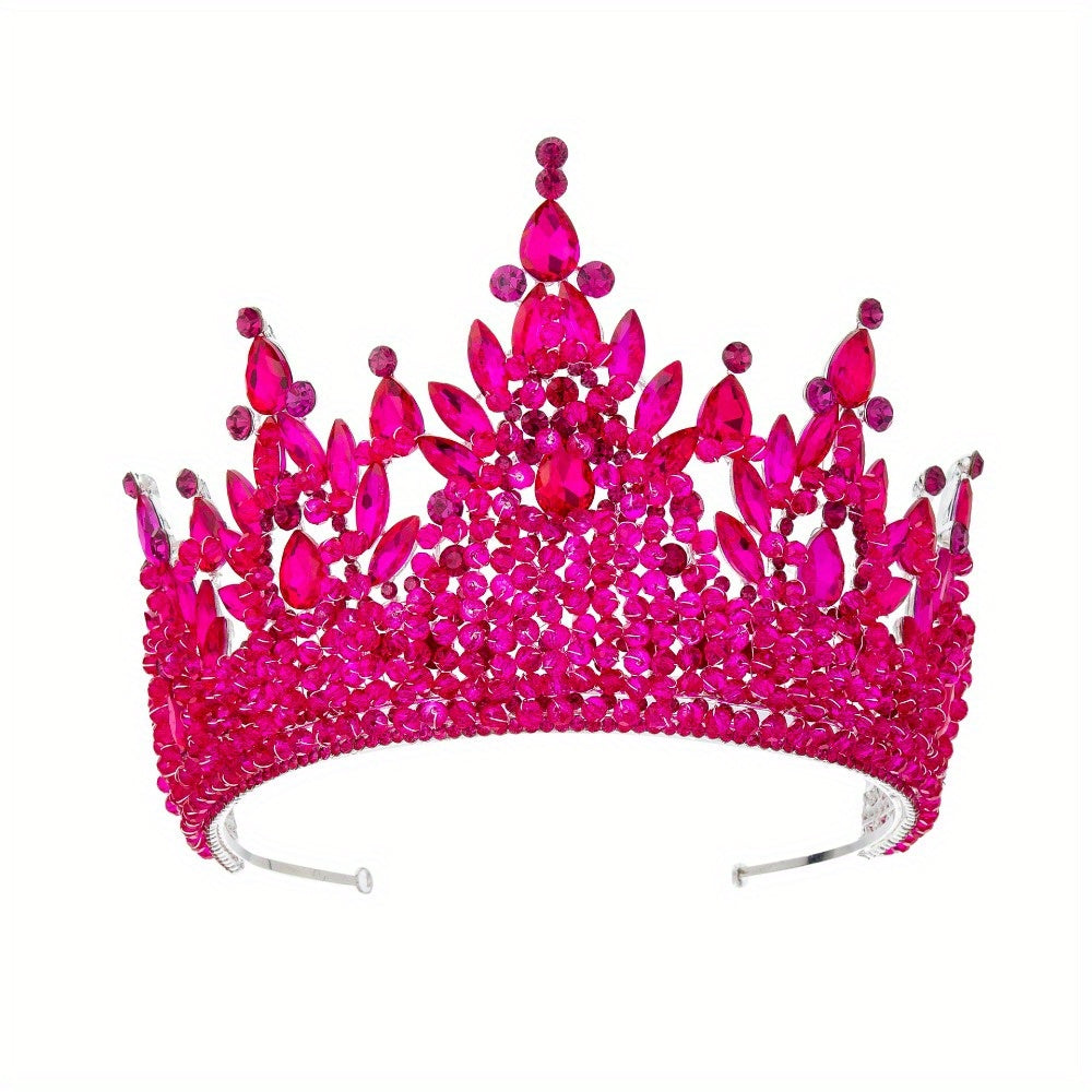 Oversized Bridal Crowns, Red, Pink and Green Wedding Tiara with Gemstone Embellishments