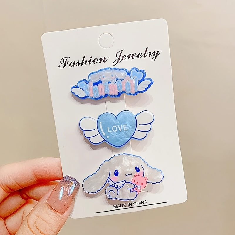 Adorable Set of 3 Sanrio Hair Clips Featuring Cartoon Characters Kuromi, for Hello Kitty