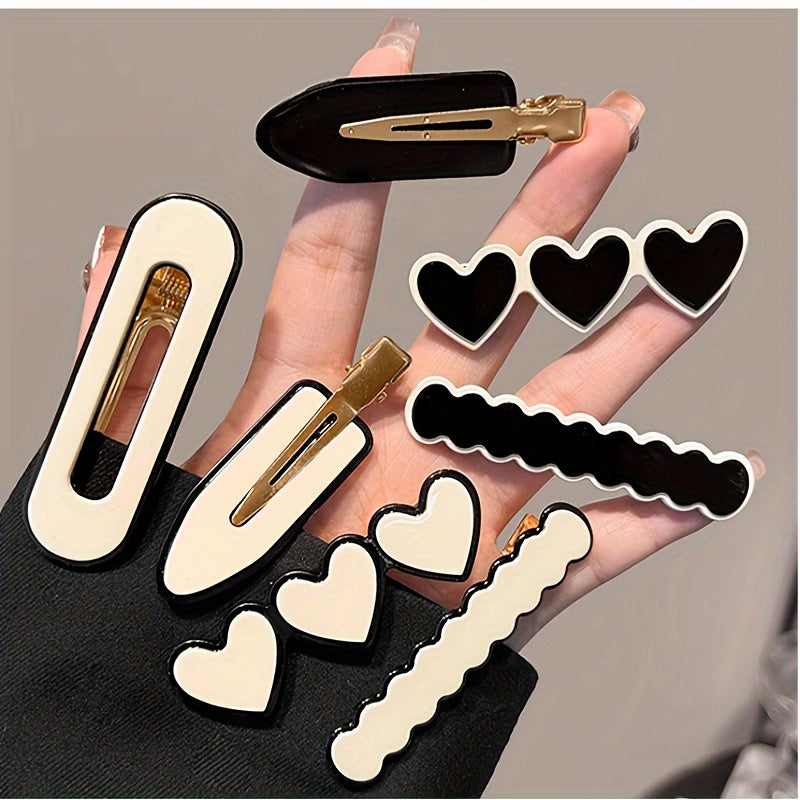 Chic Black & White Plaid Hair Clip - Seamless Acrylic Duckbill Barrette for Bangs Styling, Bangs Styling