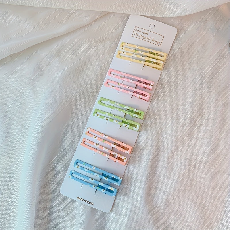 10-Pack Cute Minimalist Resin Hair Clips, Cartoon Font Shape, Solid Color Side Duckbill Clips