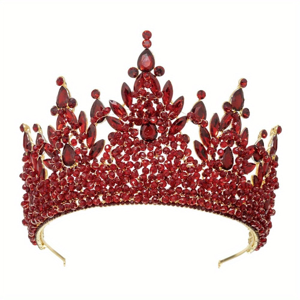 Oversized Bridal Crowns, Red, Pink and Green Wedding Tiara with Gemstone Embellishments
