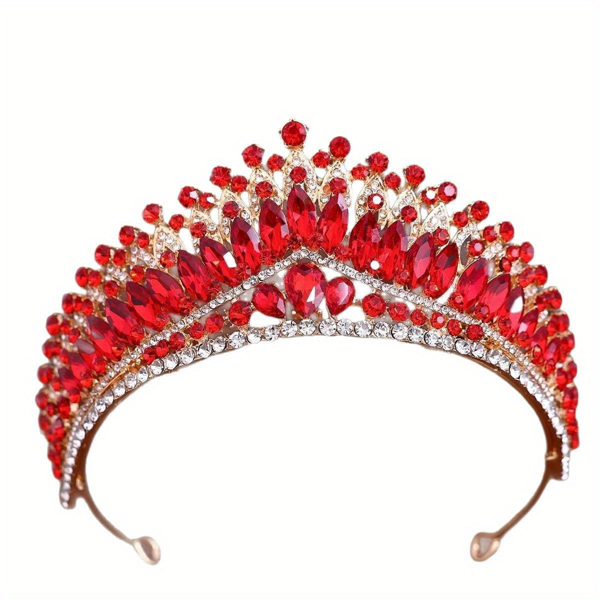 Bridal Tiara Crown Hair Accessory - Sparkling Red Gemstones & Intricate Detailing