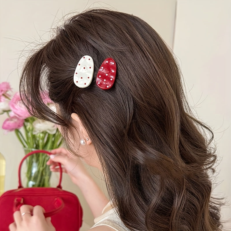 Cute Hairpin 6\u002F8pcs Retro Red Polka Dot Hairpin