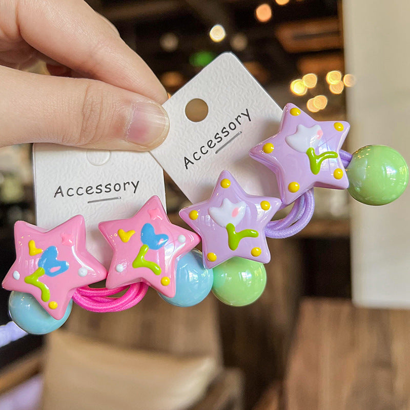 Cute Hair Tie 6pcs Y2K Sweet Cute Hair Tie | Five-pointed Star Bead