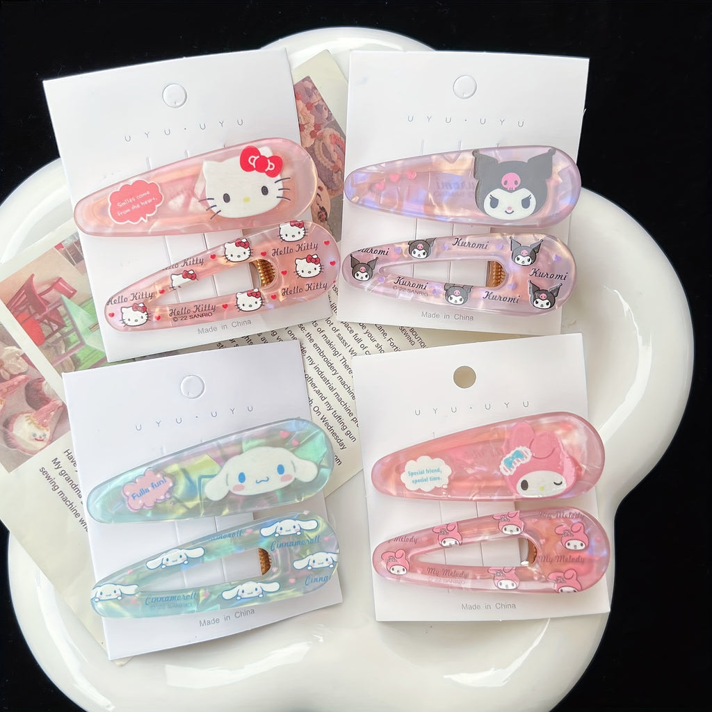 10pcs Sanrio Series Artificial Jade Kuromi Melody Cute Laser Hair Clips Bangs Clip Cartoon Girly Heart Hairpin