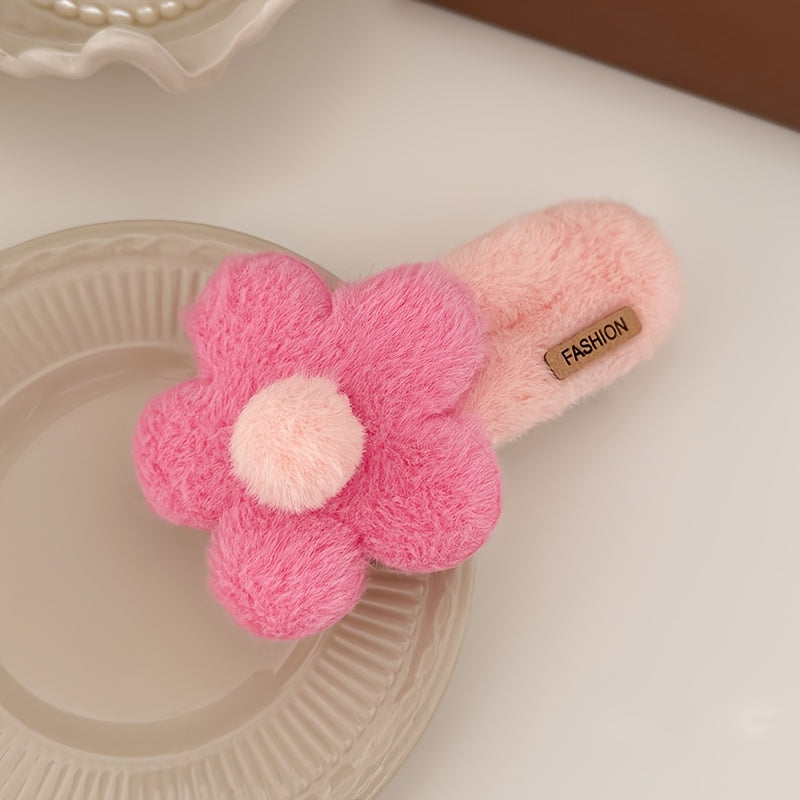 Fluffy Flower Hair Clips for Girls, Dressy Sweet Style Knit Fabric Hair Accessories
