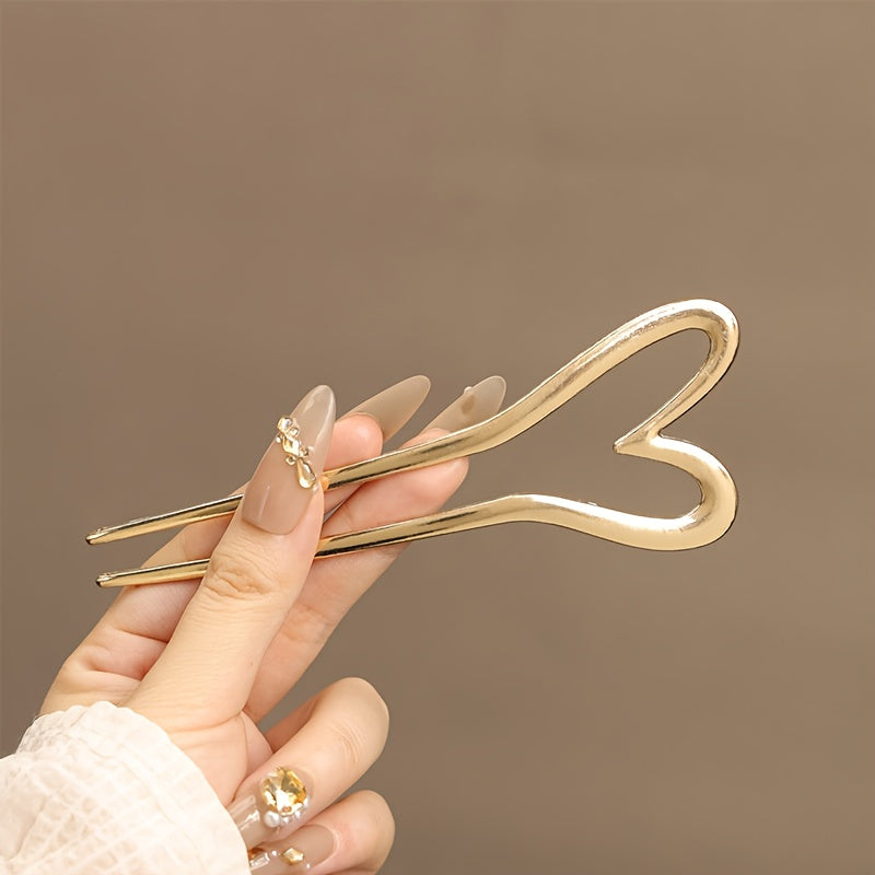 Ladies' Hairpin - Elegant Large Alloy Heart-Shaped Accessory for Daily Wear
