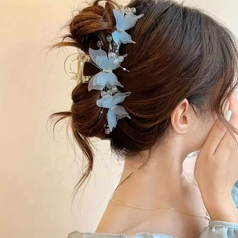 1piece of Women's large butterfly bead hair clip, available in pink\u002F white\u002F blue colors