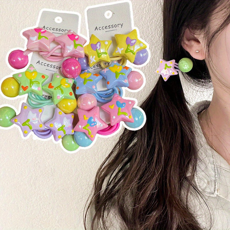 Cute Hair Tie 6pcs Y2K Sweet Cute Hair Tie | Five-pointed Star Bead