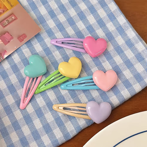 10pcs\u002F5pcs Macaron Heart Hair Clips - Candy-Colored Pastel Hairpins with Secure Hold for Bangs & Loose Strands