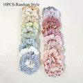 10pcs Floral Scrunchies Hair Ties - Soft Elastic Hair Bands with Assorted Pastel & Vibrant Flower Patterns